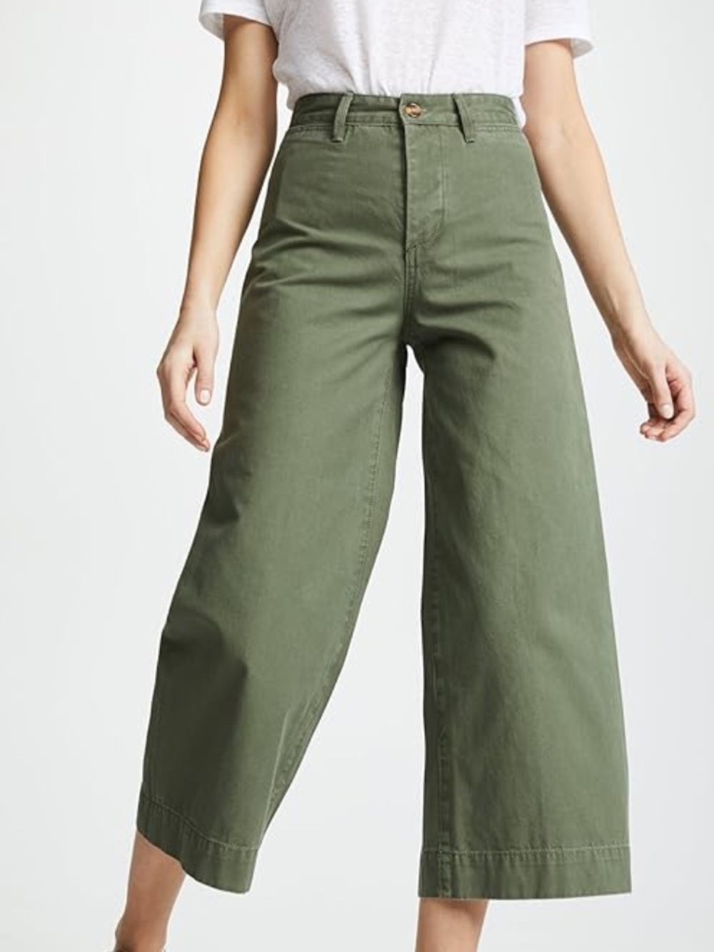 Wide Leg Cropped Olive Pants